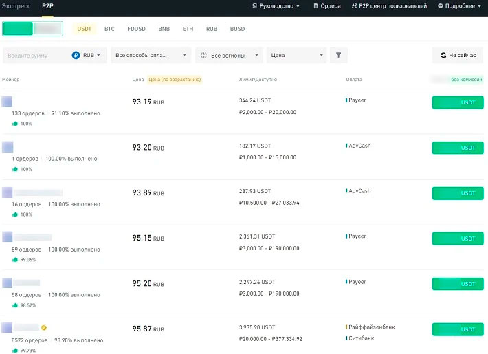 Интерфейс криптобиржи