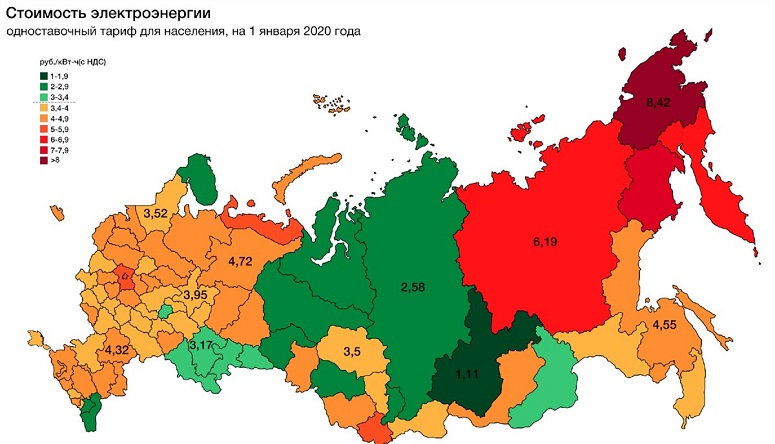 Карта стоимости электроэнергии