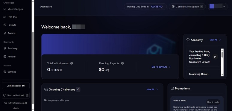 Дашборд HyroTrader