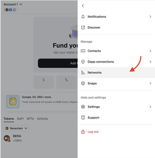 Раздел Networks в MetaMask