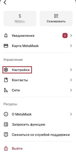 Настройки MetaMask