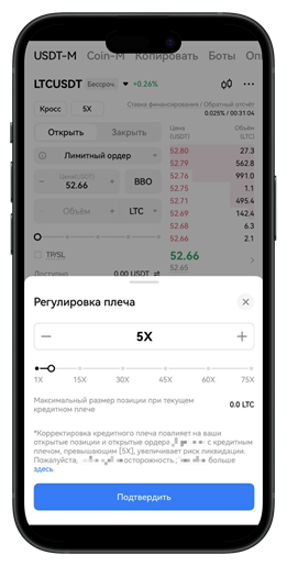Меню настроек кредитного плеча