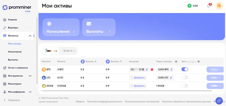 Профиль пользователя в майнинг-пуле