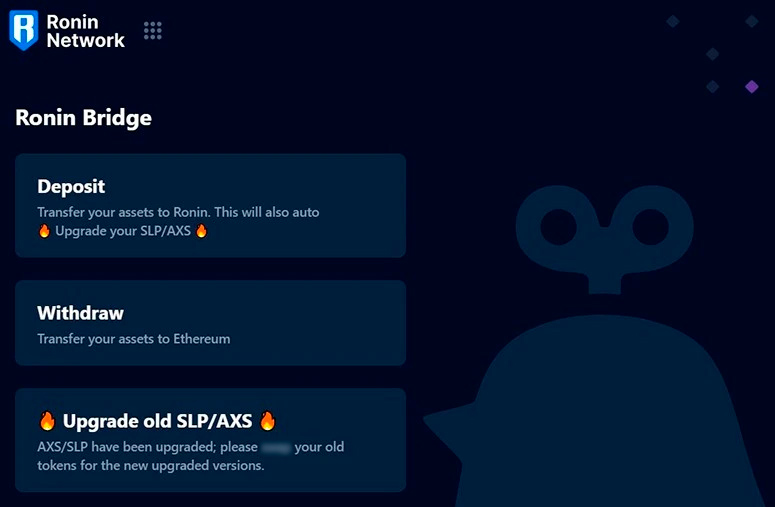 Мост Ronin для ввода и вывода средств через кошелек Metamask