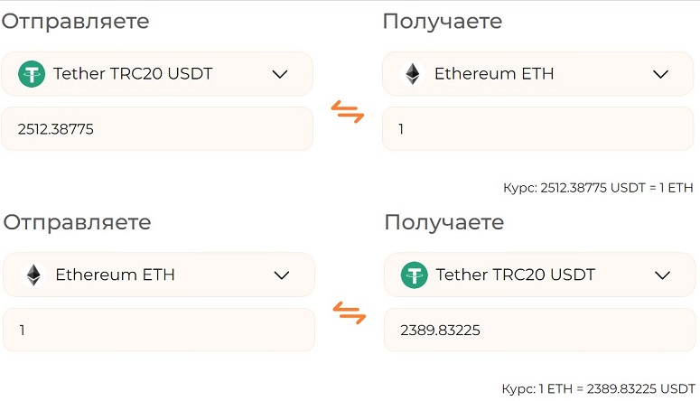 Стоимость обмена в КоинКросс