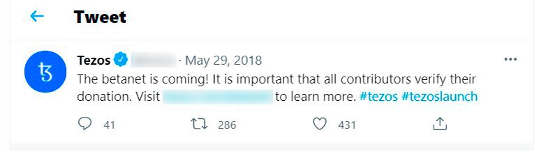 Twitt на официальном канале блокчейн-стартапа