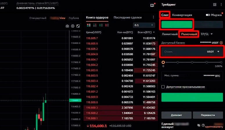 Торговая панель Bybit