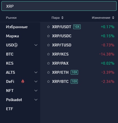 Список торговых пар