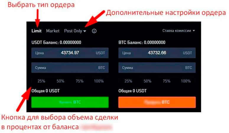 Ордер-форма на сайте платформы