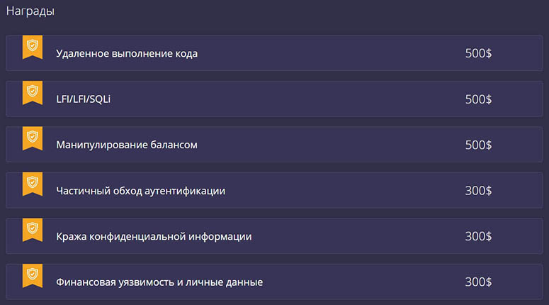 Поощрения в рамках Bug Bounty