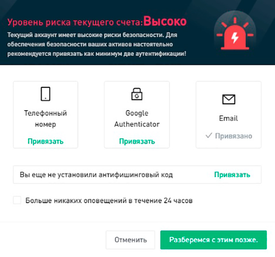 Предупреждение об уровне риска