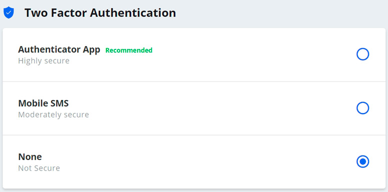 Дополнительная защита от взлома через Google Authenticator или SMS