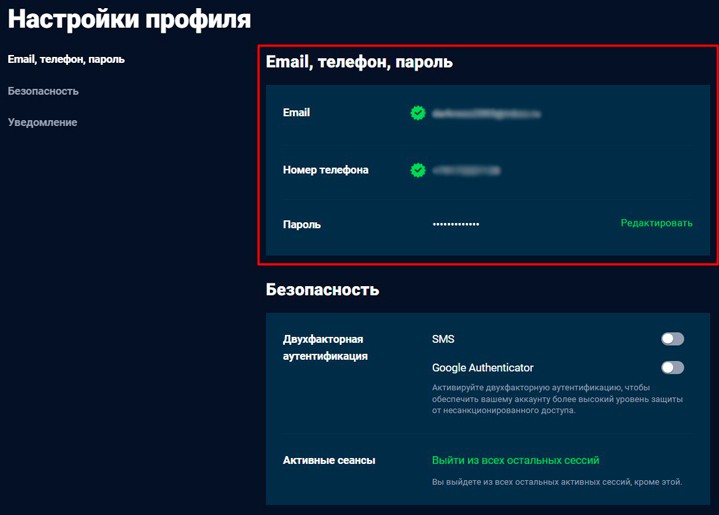Страница «Настройки профиля» на СтормГейн