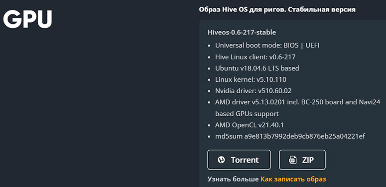 Методы загрузки программного образа Hive OS