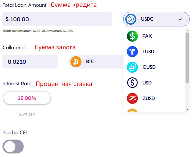 Форма для создания заявки в Celsius