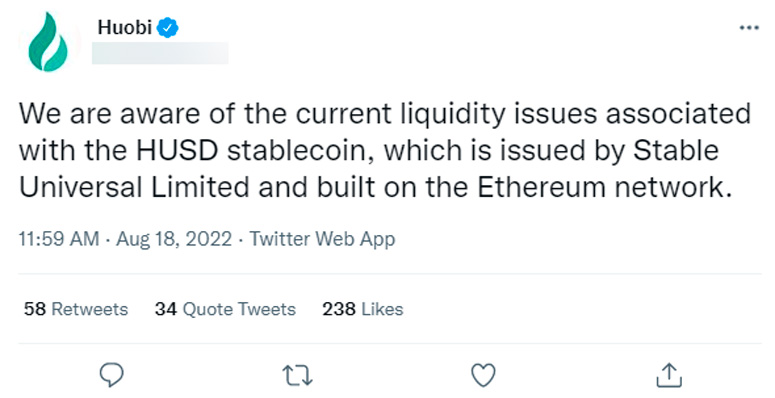 Твит Huobi