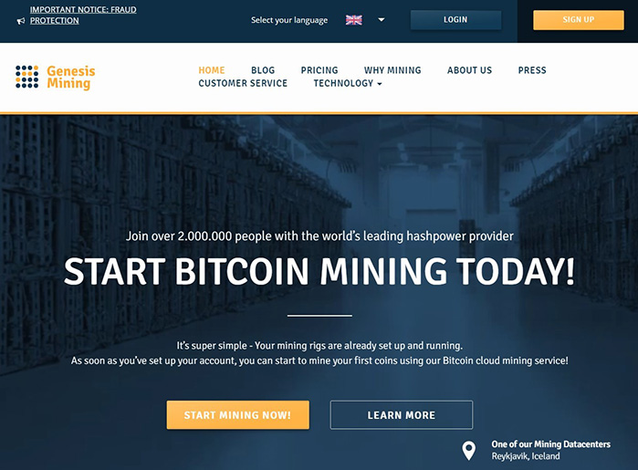 Сайт провайдера хешрейта Genesis Mining