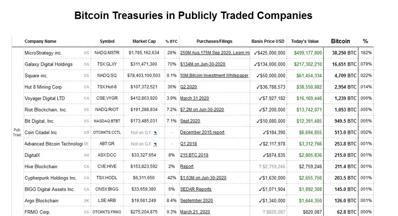 Крупнейшими запасами BTC обладают сегодня компании Microstrategy