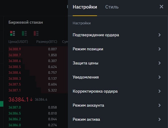 Параметры сделки