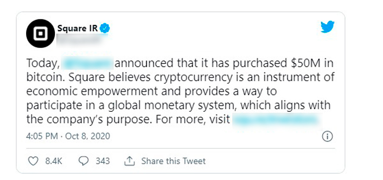 Сообщение в Twitter компании Square