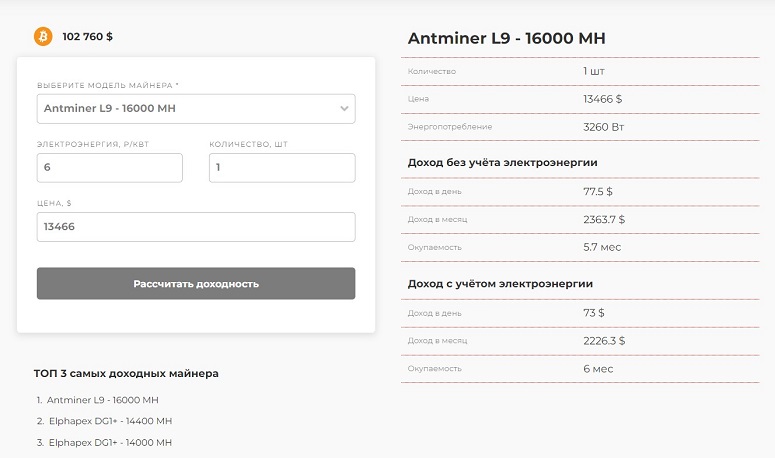 Калькулятор майнинга