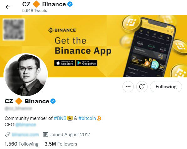 CEO Binance в социальных сетях