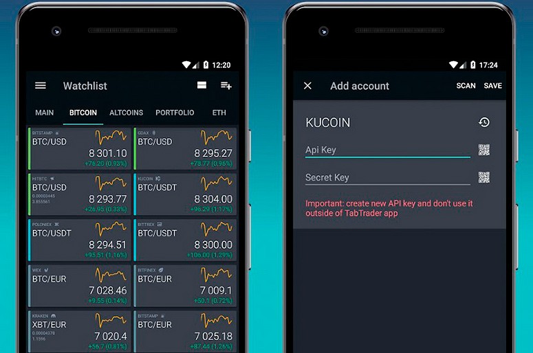 Интерфейс приложения Tab Trader