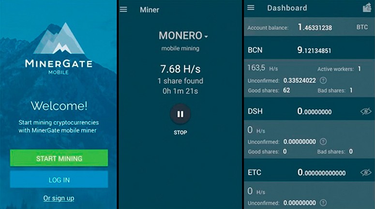 Интерфейс мобильного майнера