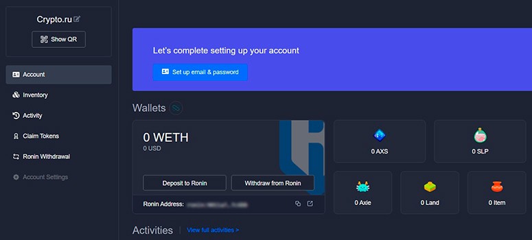 Задаем e-mail и пароль в аккаунте в Axie Infinity