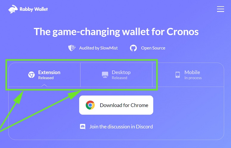 Ссылки на скачивание на странице Rabby.io