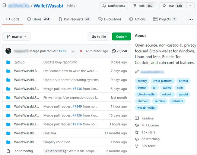 Страница WalletWasabi на GitHub